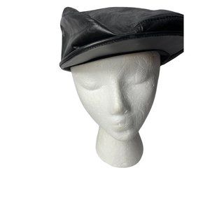 Vintage Leather Gatsby Newsboy Driving Flat Snap Brim Hat Men's Black Cap